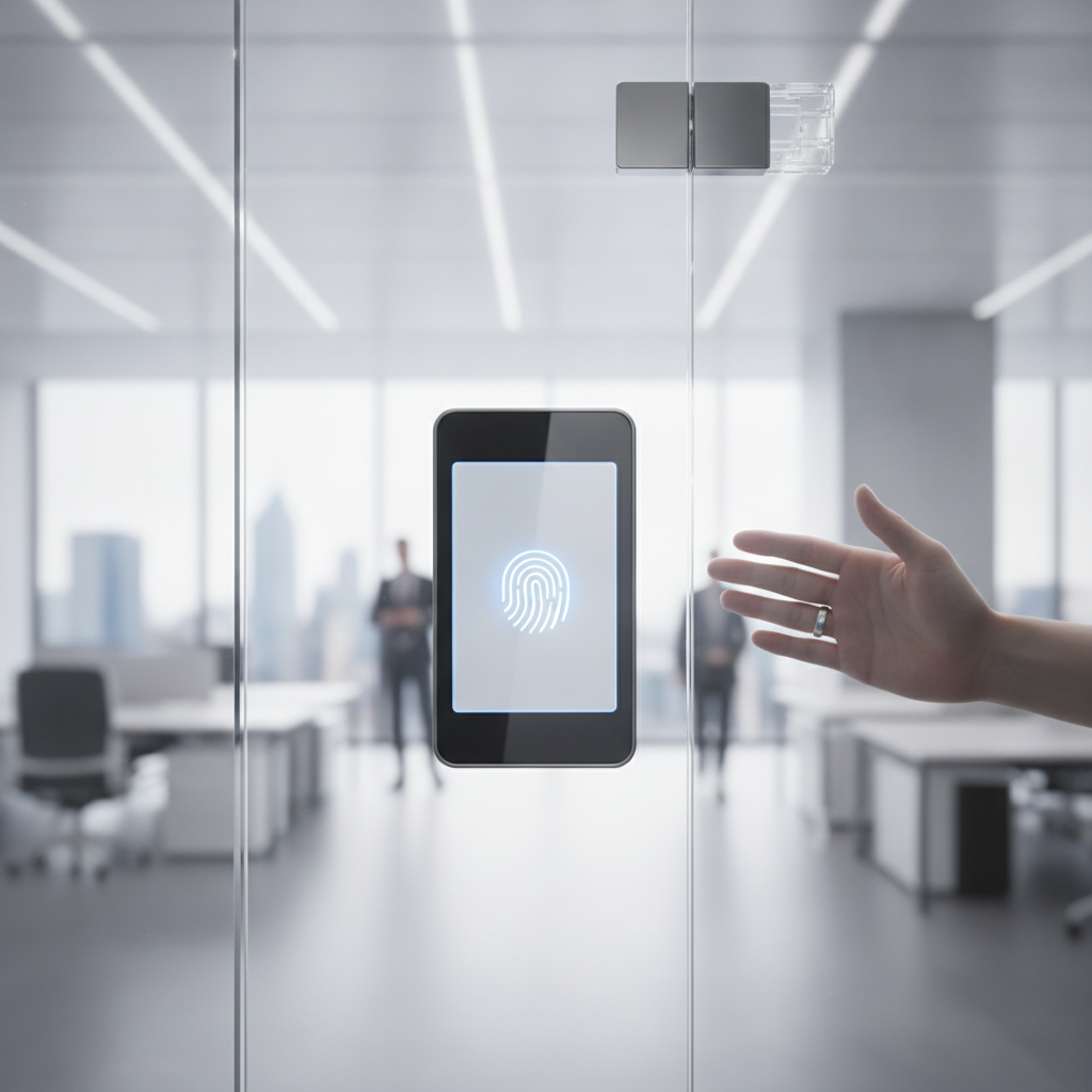 Biometric access control system for secure and efficient entry management in a corporate environment.